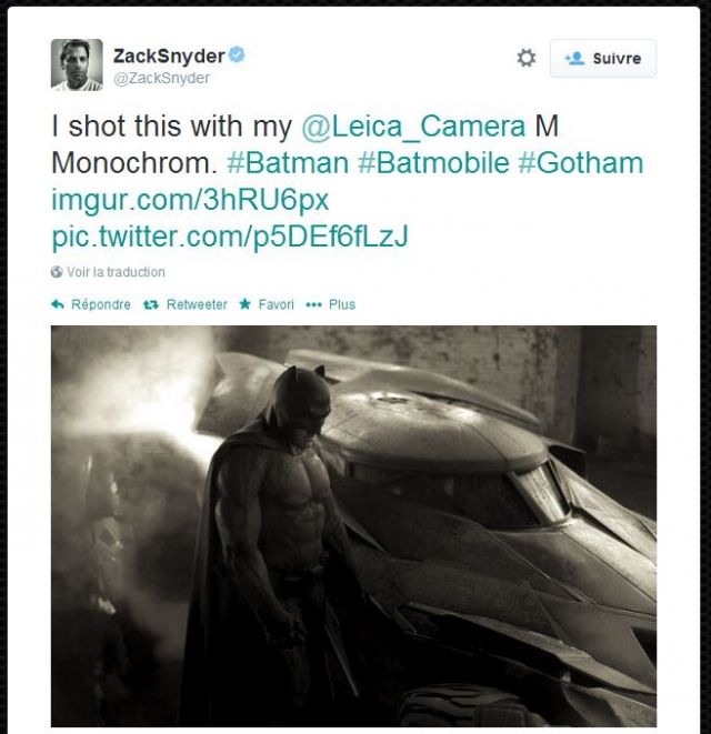 Une première photo de Ben Affleck en Batman dévoilée par Zack Snyder