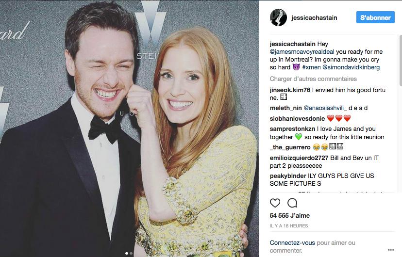 Dark Phoenix : Jessica Chastain provoque James McAvoy sur Instagram