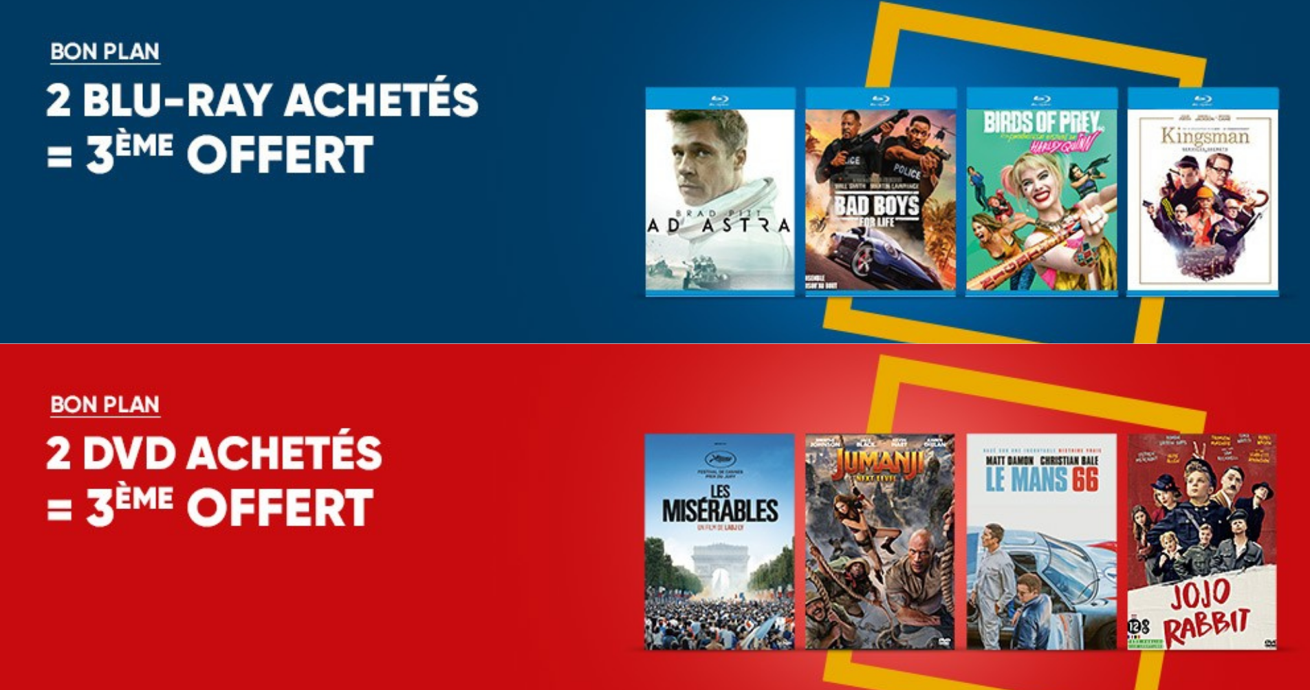 Bons plans Fnac : pour 2 Blu-ray ou DVD achetés un 3ème offert !  Premier arrivé premier servi !